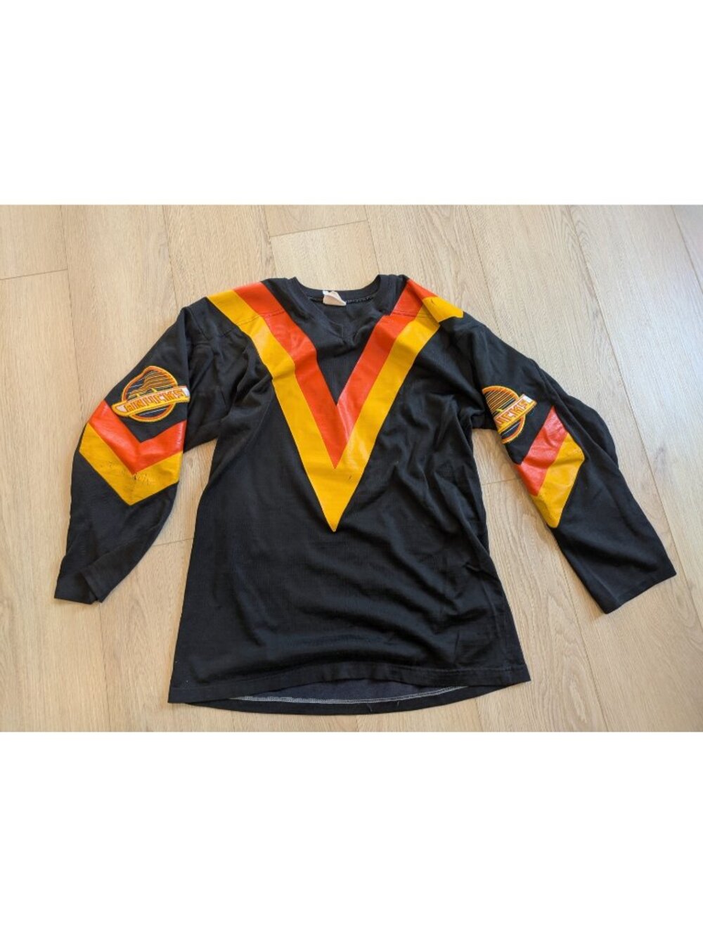 Vtg 1978-1982 Vancouver Canucks Flying V Jersey - Sandow SK Made in Canada Blank